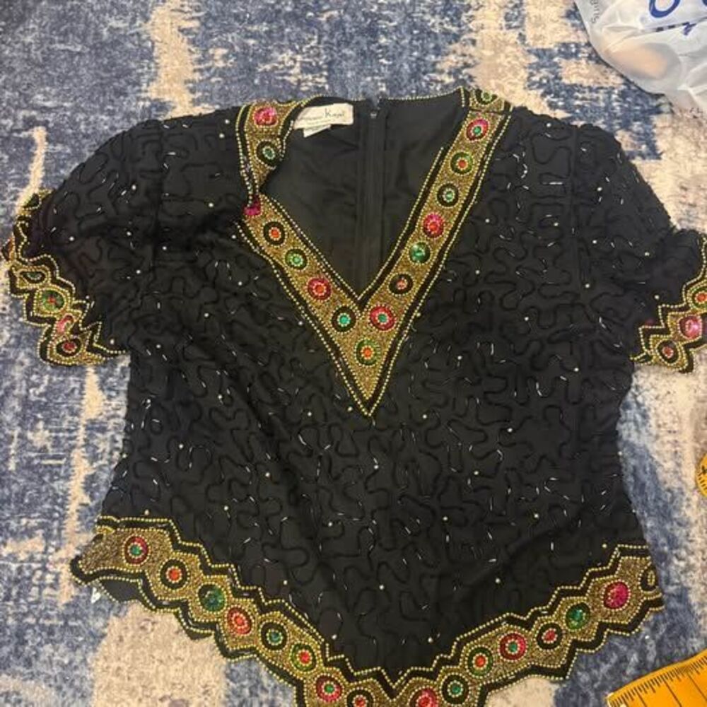 Laurence Kazar Vintage Beaded Silk Top Size PXL